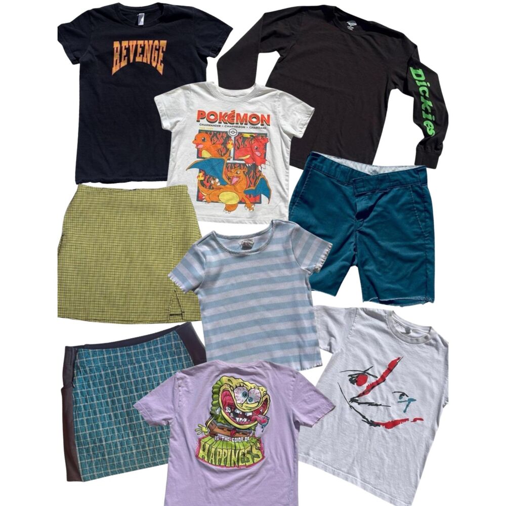 Alt Grunge Punk Skater Bundle Size Small 9 Items - Baby Tees, Skirts, Dickies